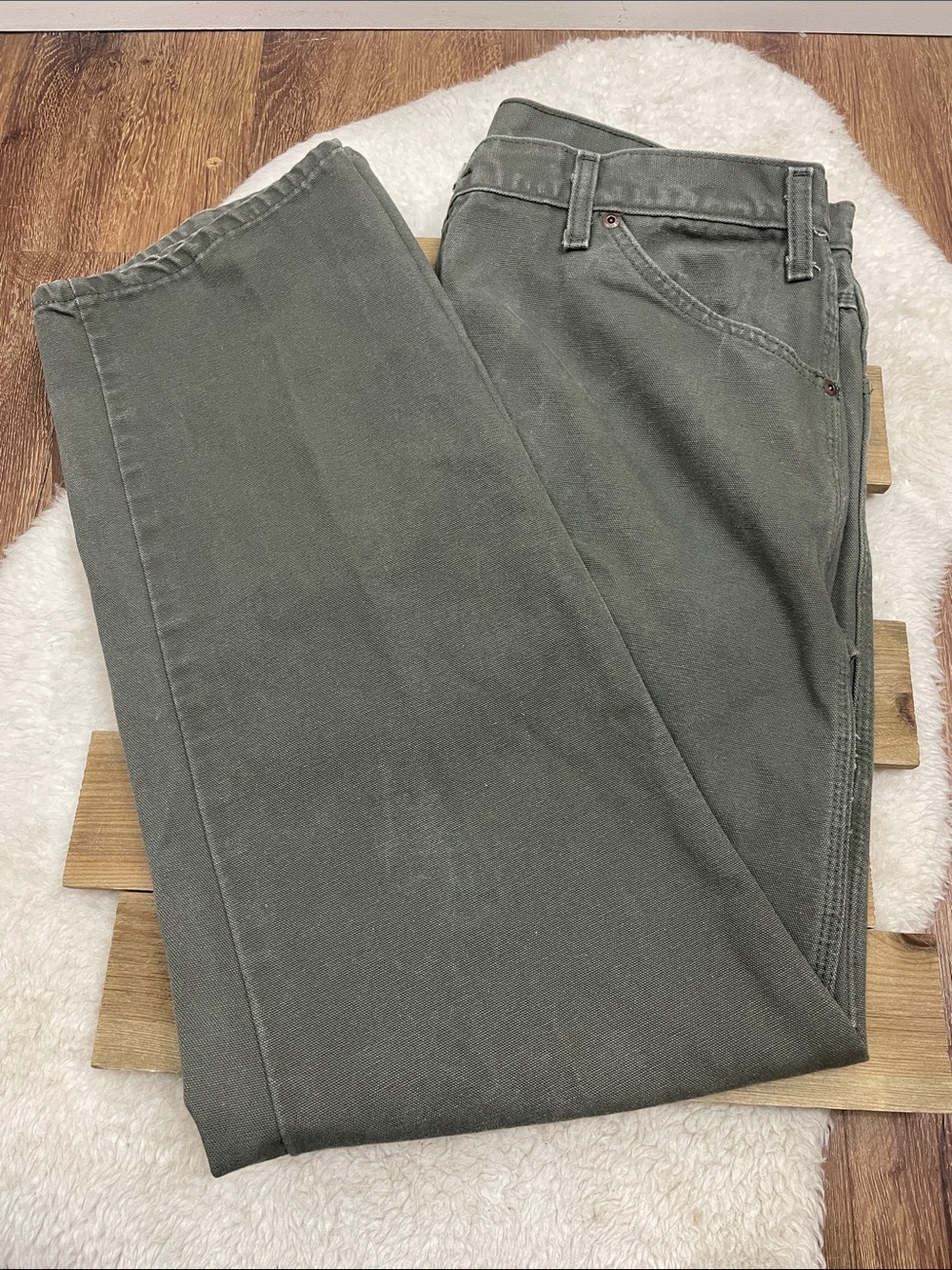 Dickies Relaxed Fit Heavyweight Duck Carpenter Jeans Rinsed Moss Green